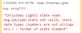 Screenshot of warning message in Node-RED debug console